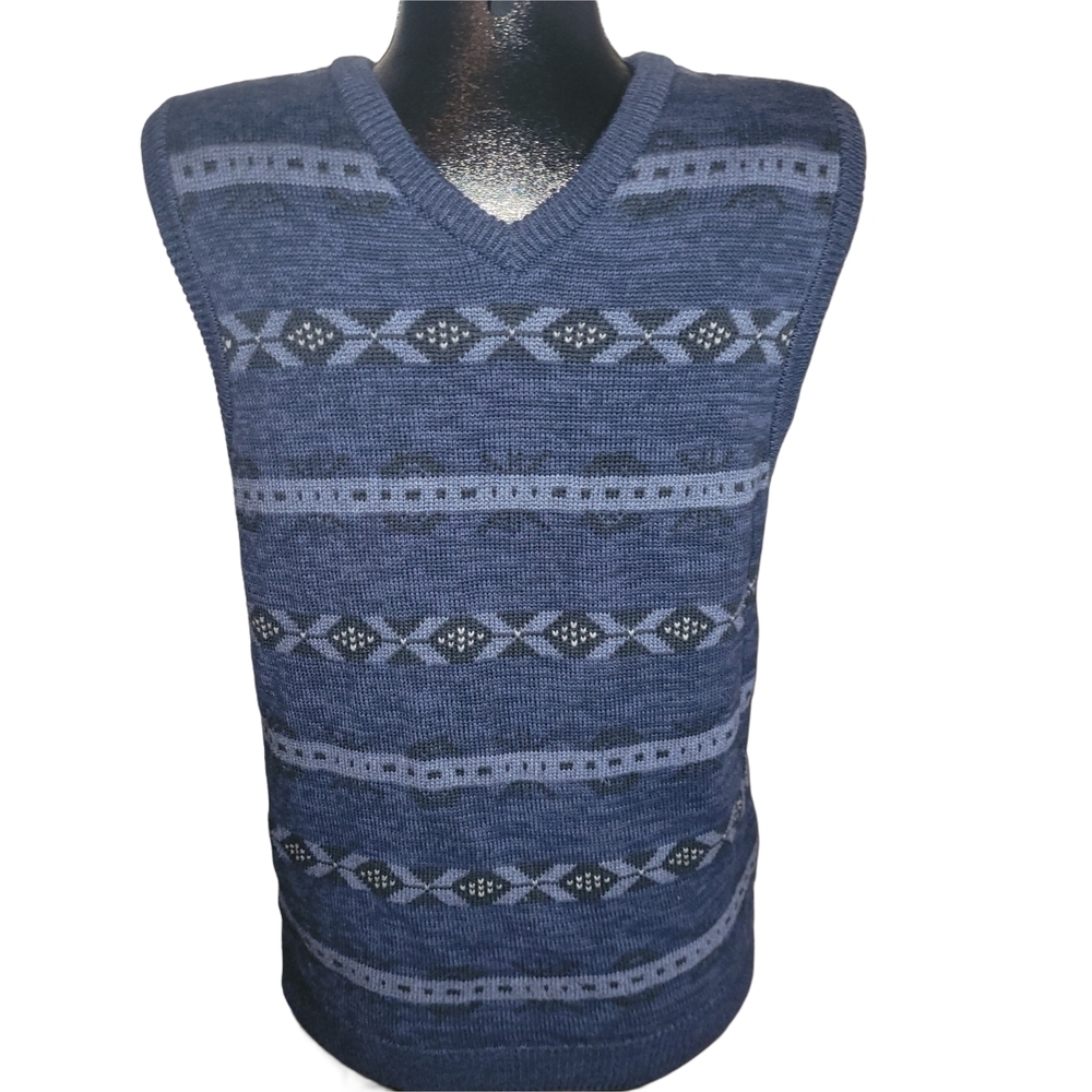 Chaps Blue Patterned Knit Business Casual Sweater Vest Size S